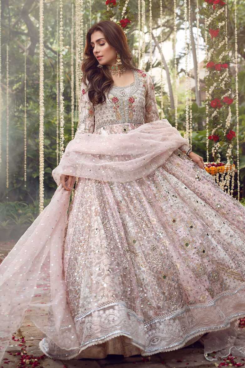 Net Bridal Frock for Walima in Blush Pink #Y2068 | Pakistani ...