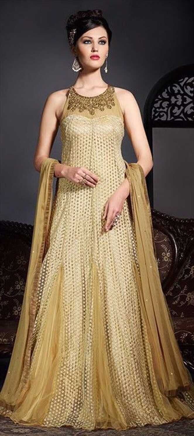 Net Gown in Gold with Embroidered work