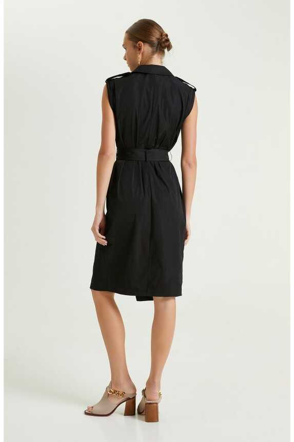 Network Knee Length Sleeveless Black Dress - Trendyol