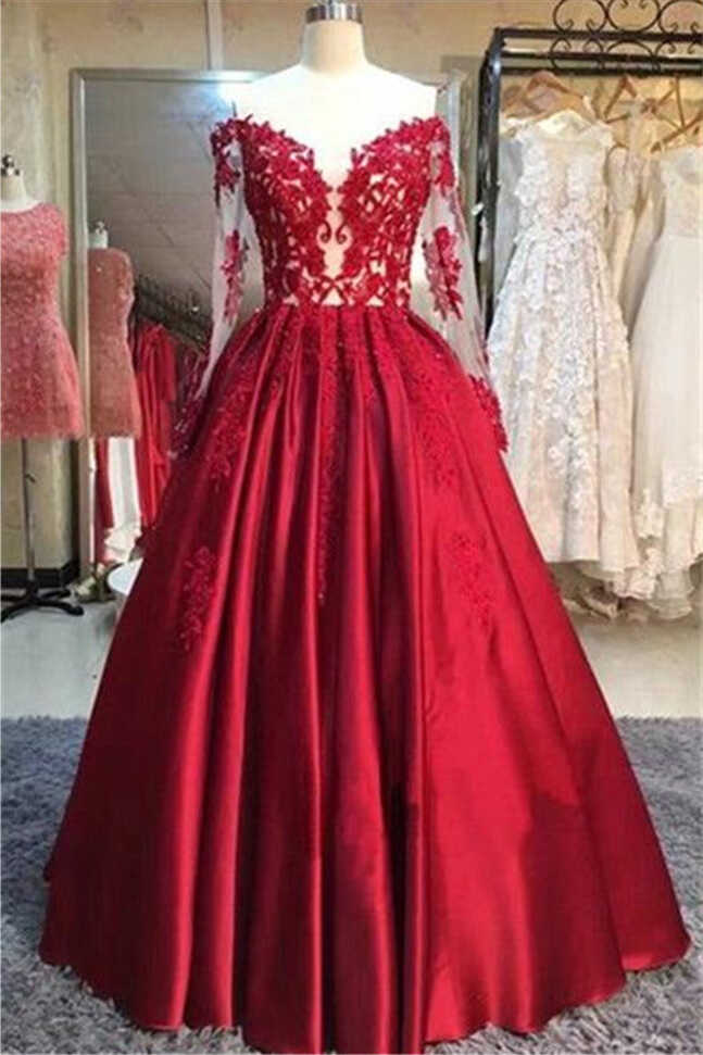 New Arrival Red Prom Dresses Off-the-Shoulder Lace Appliques Long ...