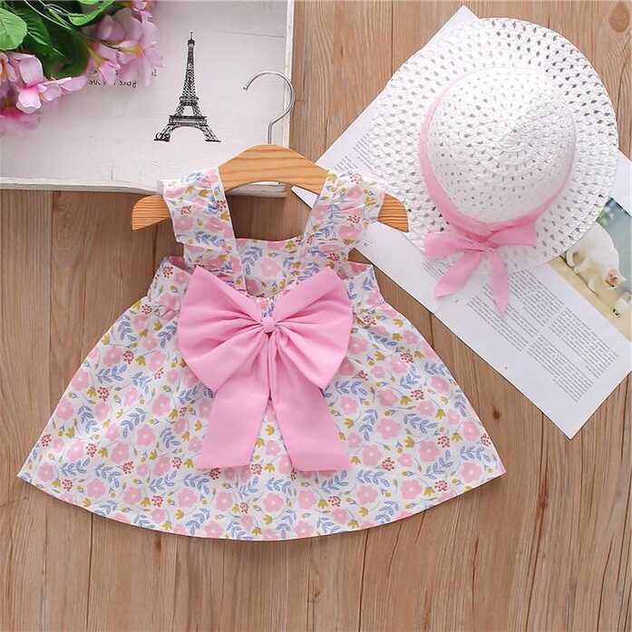 New Born Girl Sleeveless Flowers Print Big Bowknot Cami Dress ...