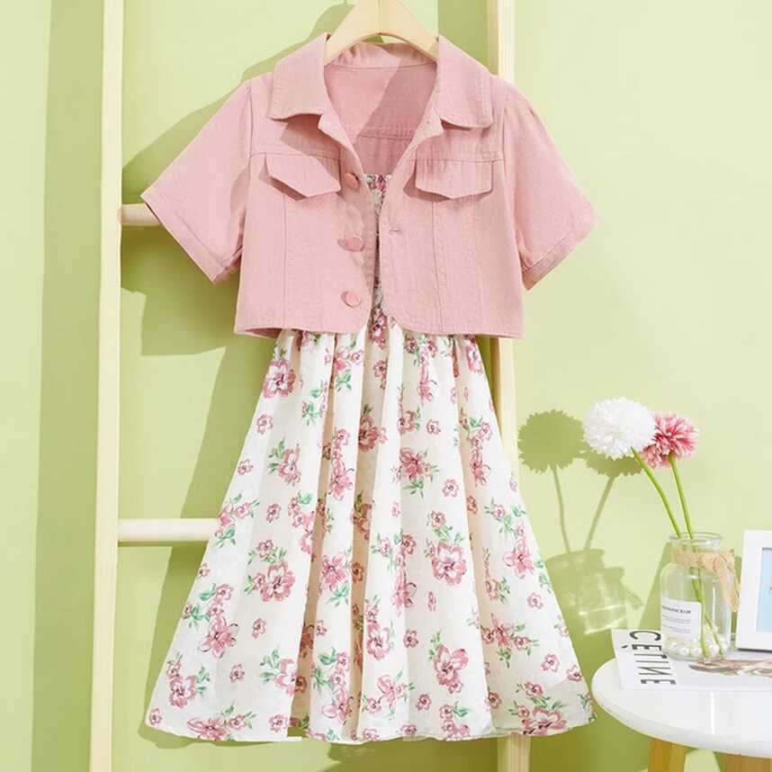 New Cute Girls Summer Suit Outfits Kids Set Teenagers School Short ...