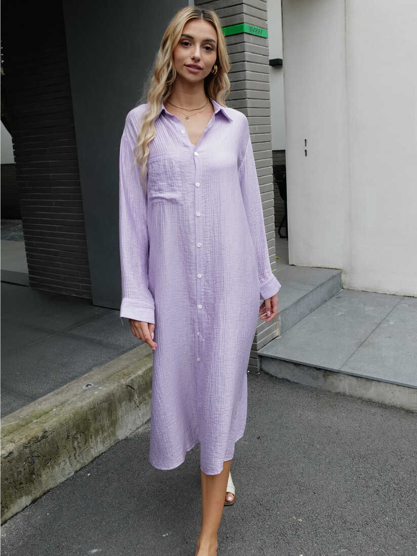 New Design 2024 Women Summer Long sleeve Basic Shirt Maxi Long dress