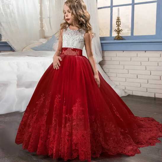 New Kids Flower Girls Princess Party Gown Girls Wedding Prom ...