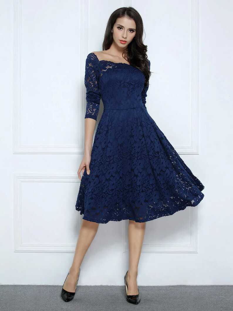 New MissMay S Navy Blue Lace Cocktail Formal Dress off Shoulder ...