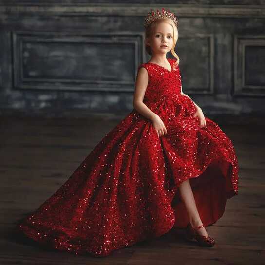 New Red Ball Gown Flower Girl Dress O Neck Sleeveless Glitter ...