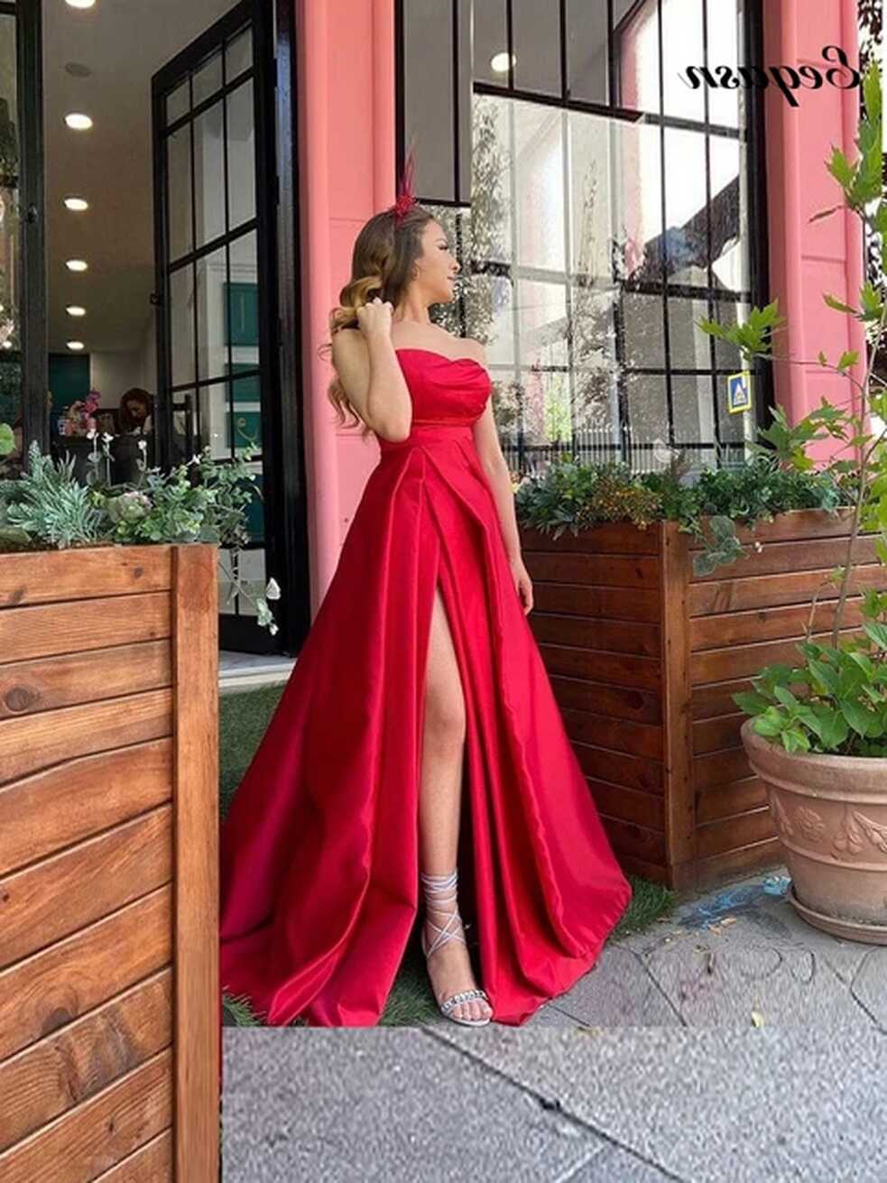 New Red Split Evening Dresses Women Formal Party Night Dress ...