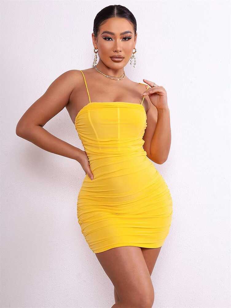 New Sexy Mesh Dress Women Solid Mini Elegant Bodycon Dresses ...