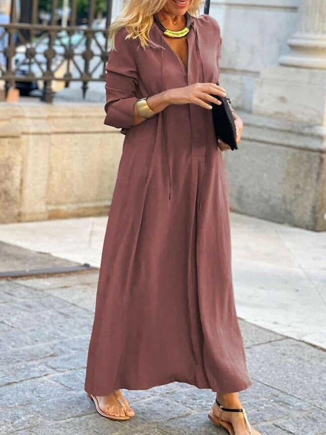 New Solid Color Long Sleeve Dress - Simple Casual Long Dresses ...