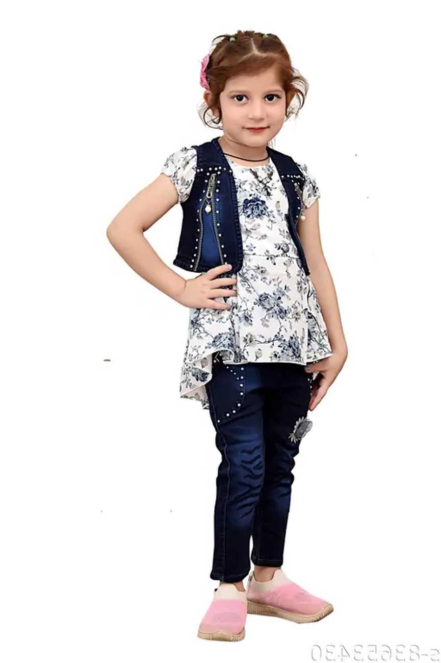 New Stylish Baby Girls Floral Printed Top Jeans &amp; Jacket Clothing ...