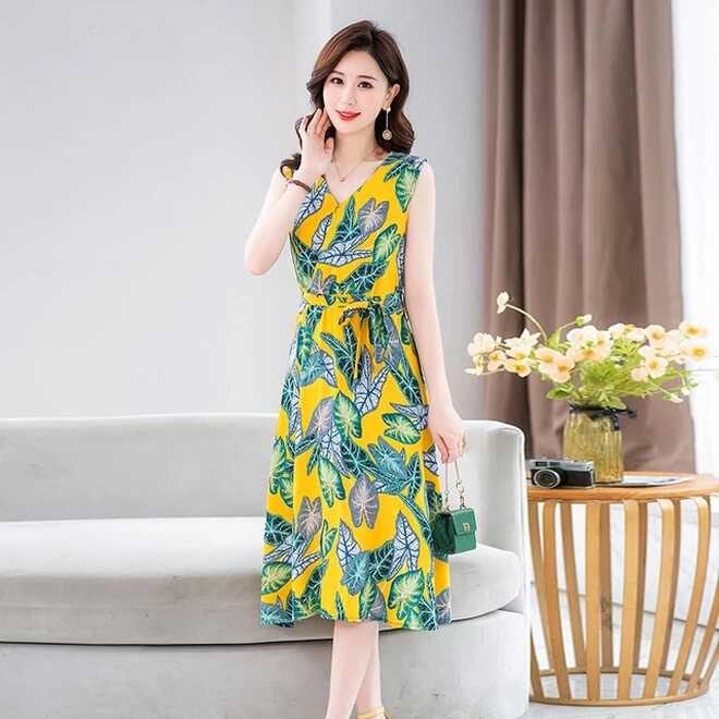 New Summer Casual Female Elegant Dresses For Women 2023 Print Knee ...