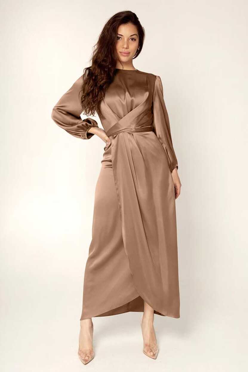 New Women&#39;s Elegant Empire Waist Long Sleeve Satin Maxi Dress ...