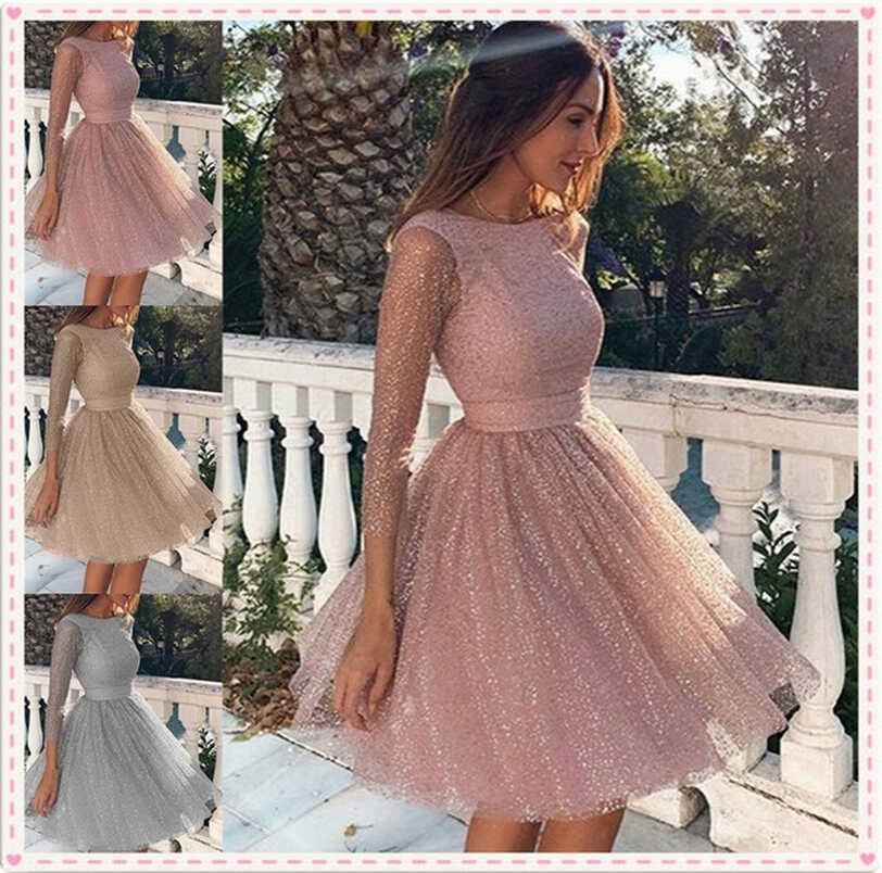 New Women Long Sleeves Cocktail Dresses Formal Party Gowns Knee ...