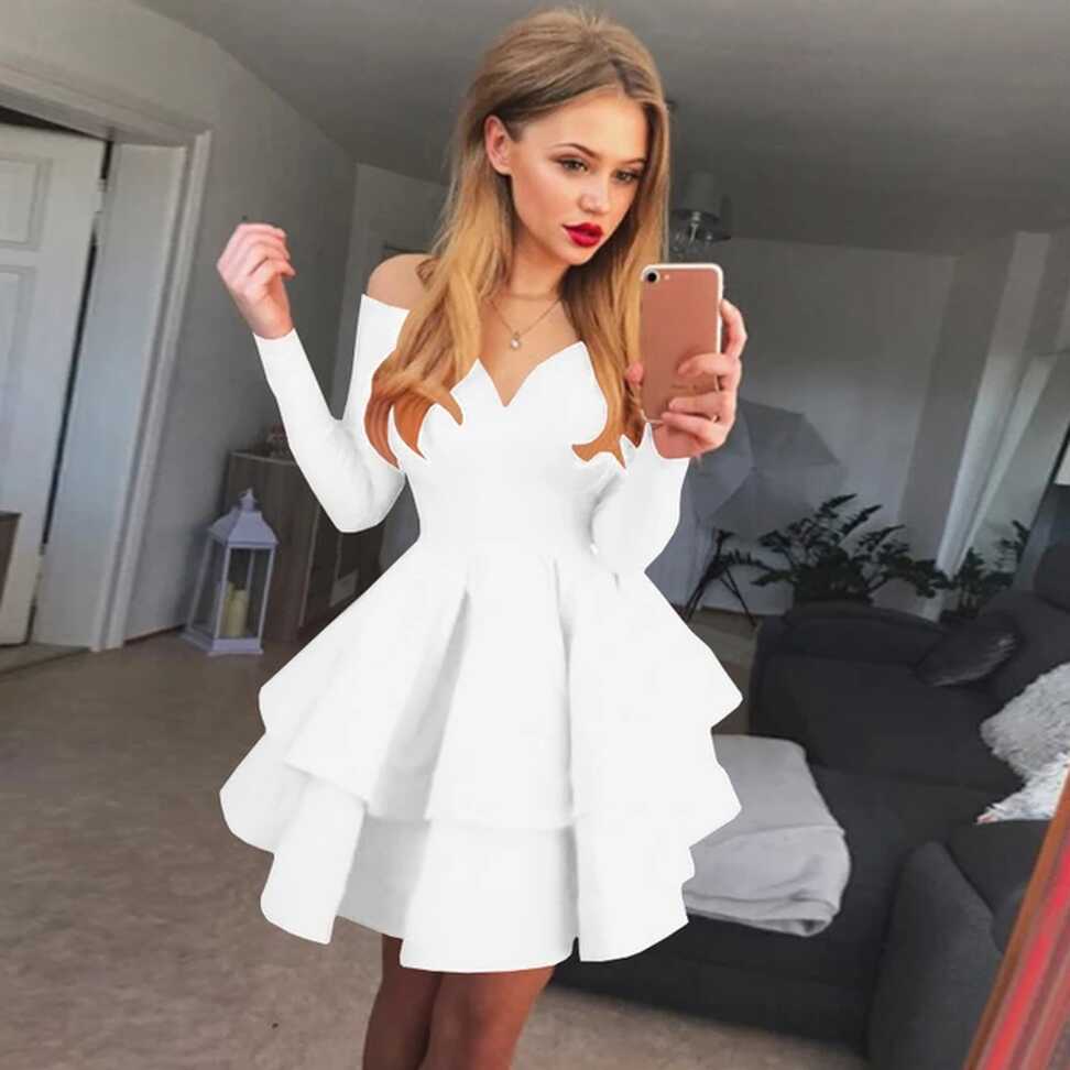 New arrival short dress off the shoulder long sleeves V-neck ...