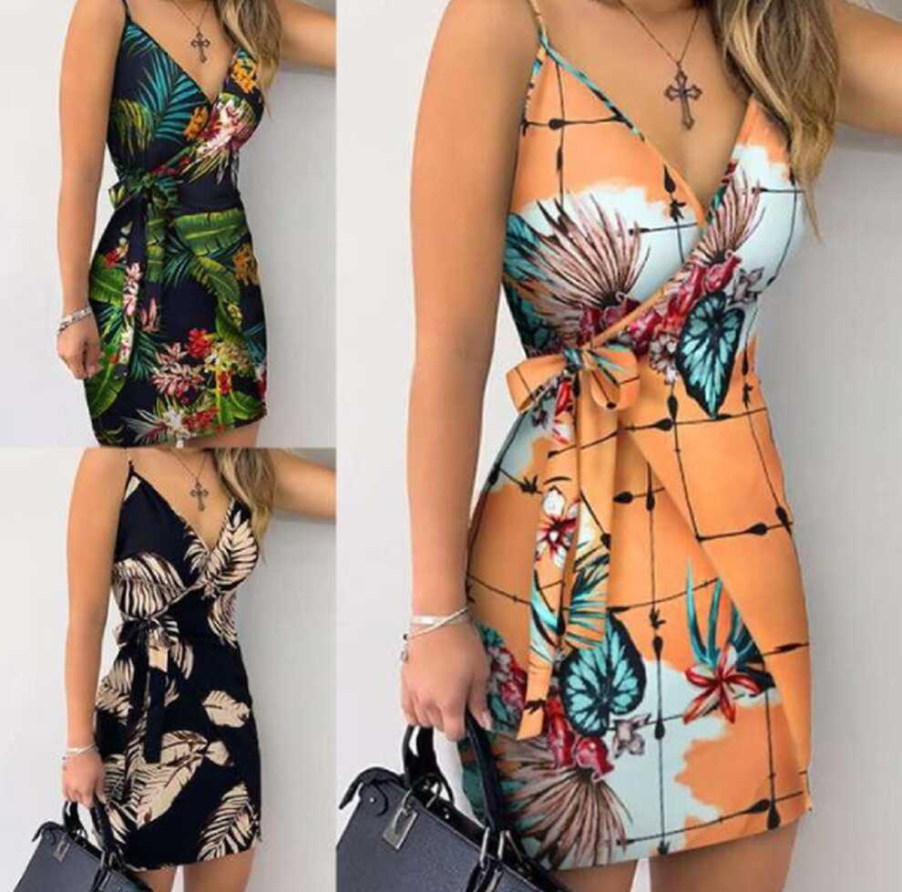 New fashion summer v neck short dress for women - Whole Mall