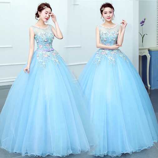 New sky blue sweat lace lady girl women princess prom banquet ...