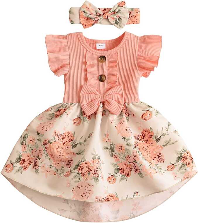 Newborn Baby Girl Dress Floral Ruffle Sleeve Casual Beach Sundress ...