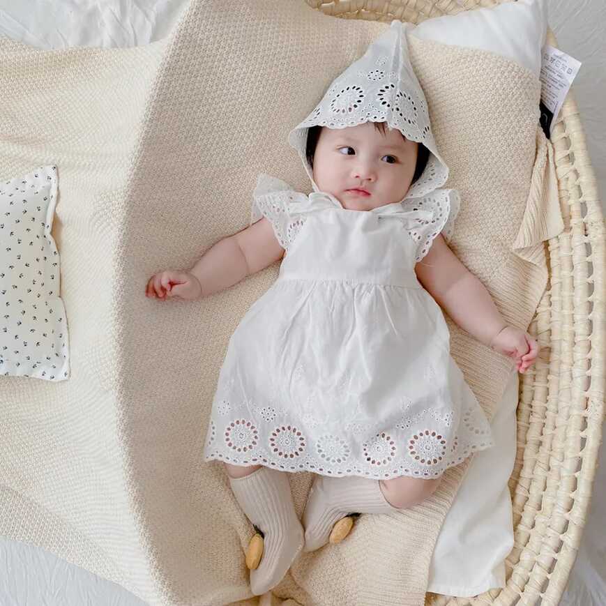 Newborn Baby Girl White Lace Cotton Fly Sleeve Princess Dress + ...