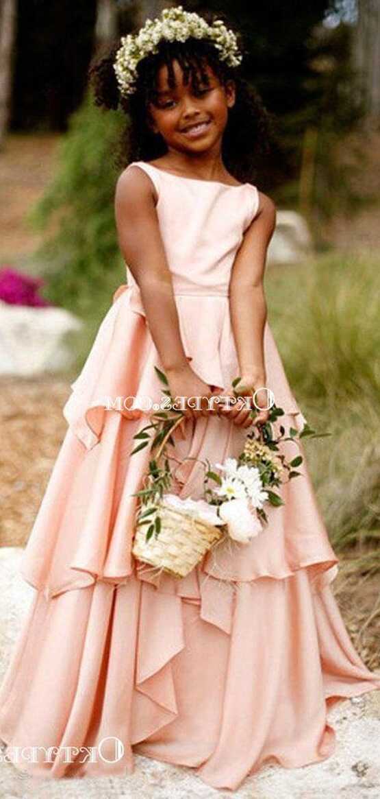 Newest Jewel Sleeveless Pink Long Flower Girl Dresses With Ruffles ...