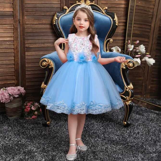 Newly Designed Elegant Girl Lace Knee-Length Flower Evening Dress ...