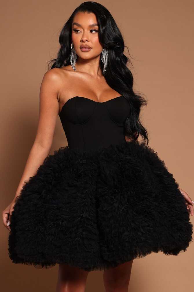 Nikki Ruffle Mini Dress - Black | Fashion Nova, Luxe | Fashion Nova