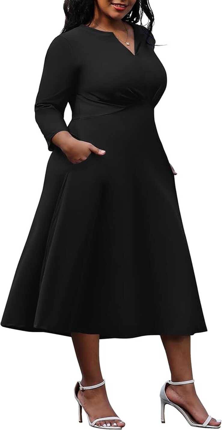 Nmoder Women&#39;s Plus Size Stretchy Flared Wrap Dress Casuel Wedding ...