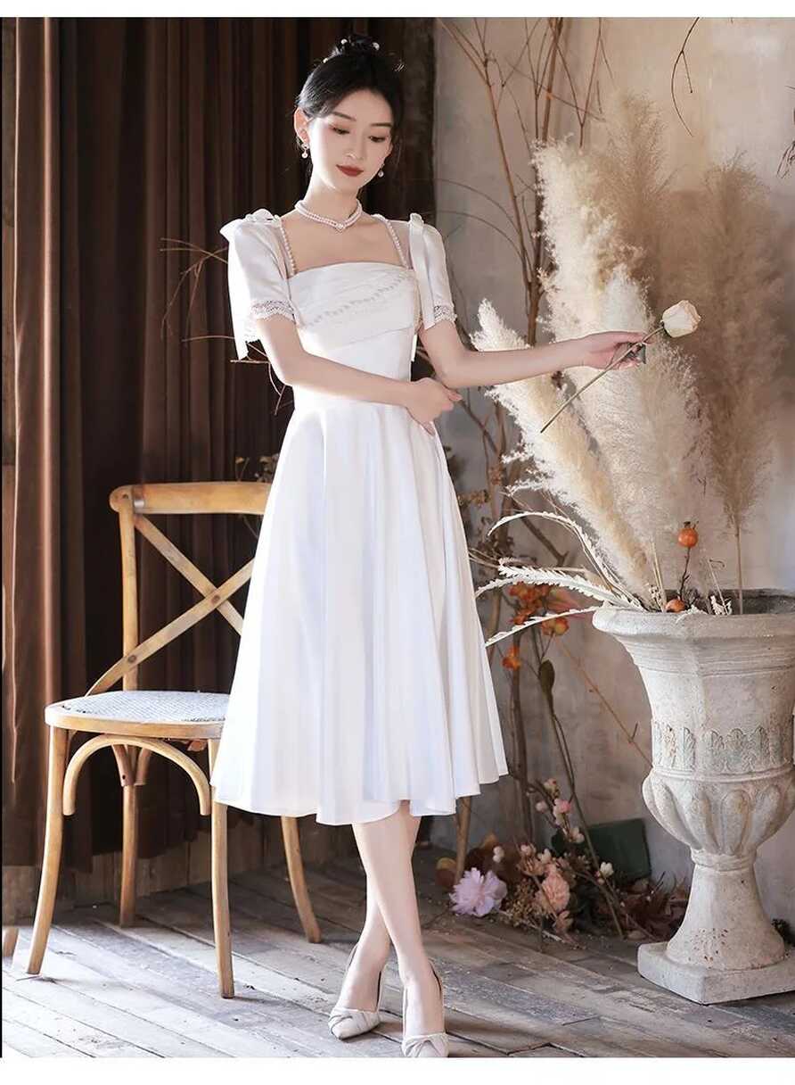 Nnr Women Pears White Dresses Formal Evening Party Dinner Dress for Girl