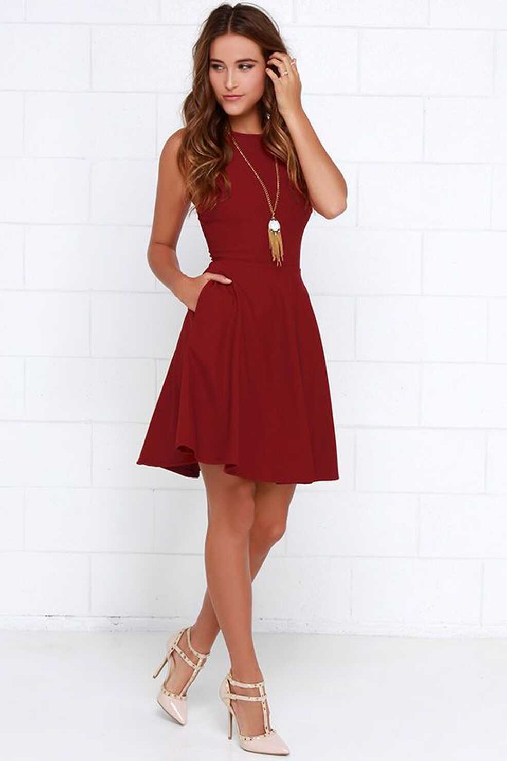 Now or Skater Wine Red Dress | Red dress casual, Red dress outfit ...