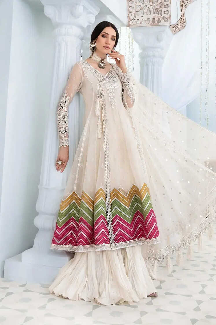 OFF WHITE Elegant Pakistani Embroidered Wedding Bridal Stitched ...