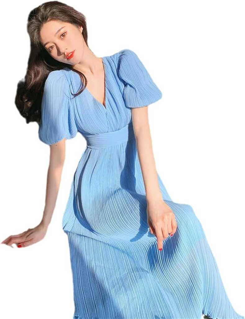 OFFSUM Summer Women&#39;s Dress - Chiffon Korean Style Retro Long ...