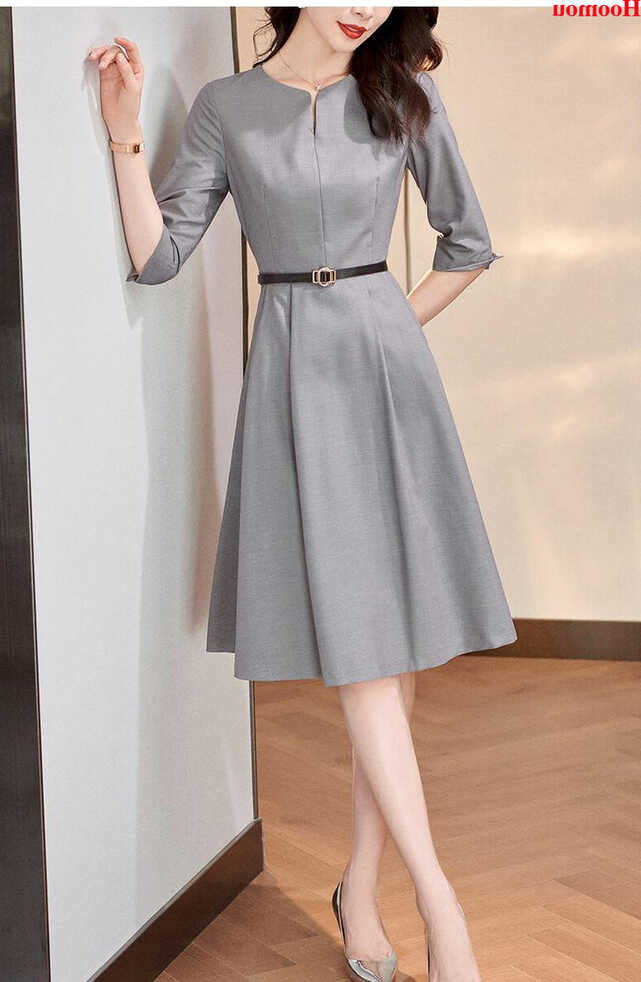 OL Elegant Women Half Sleeve Belted A-line Business Workwear Knee ...