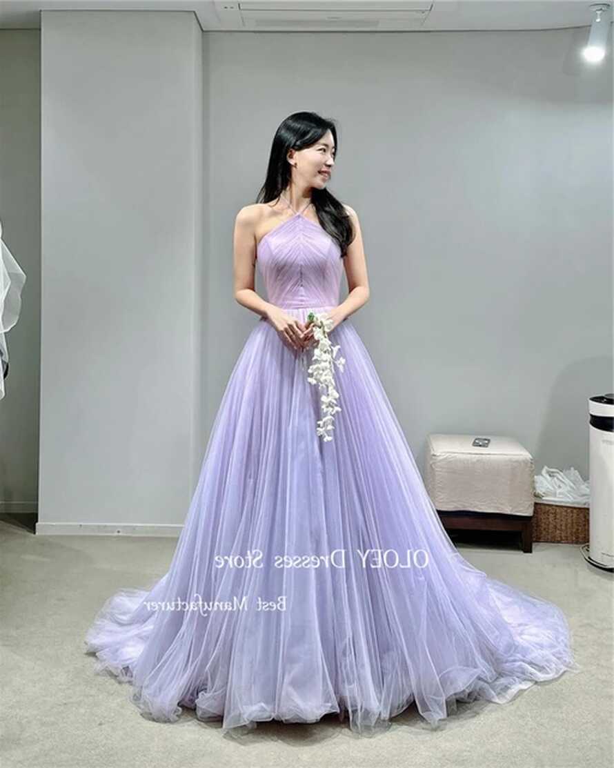 OLOEY Elegant Lavender Tulle A Line Evening Dresses Korea ...