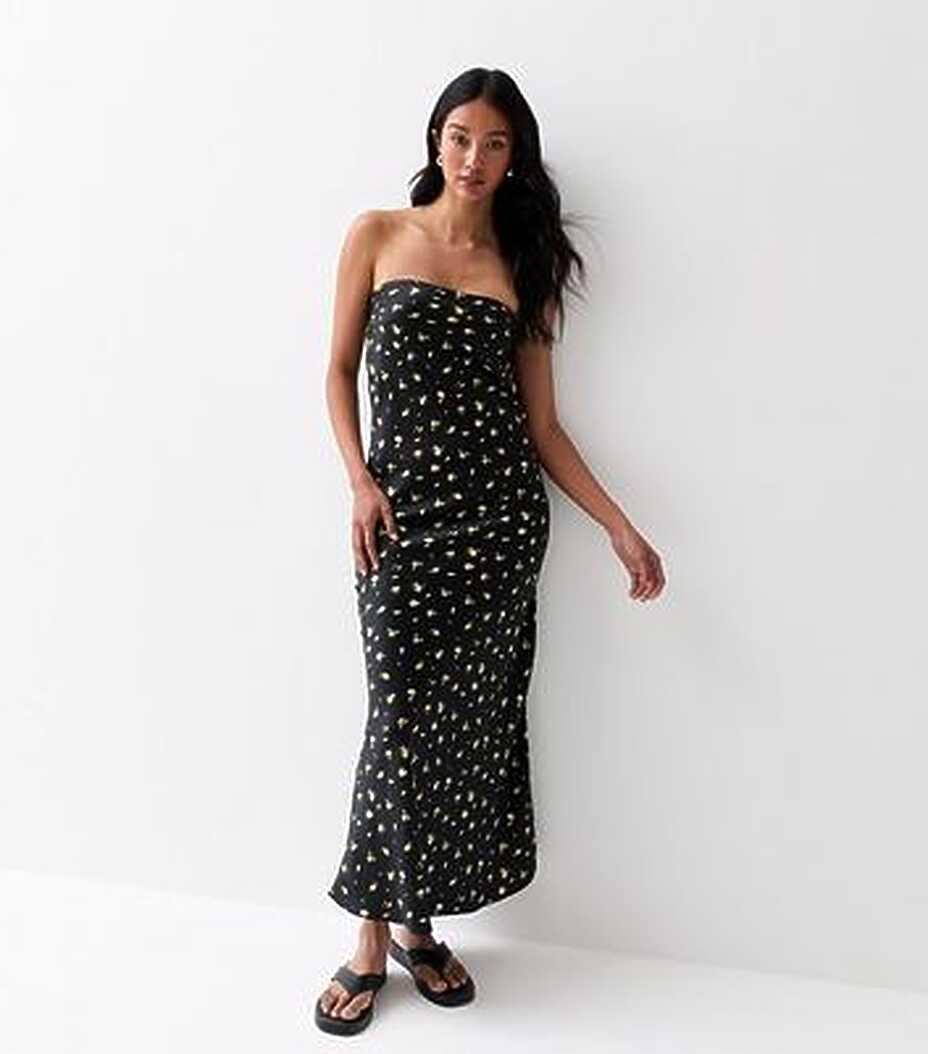 ONLY Black Floral Print Bandeau Midi Dress | New Look