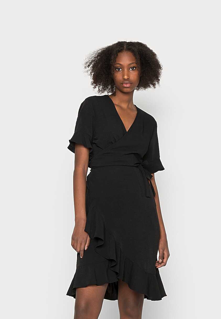 ONLY ONLMETTE WRAP FRILL DRESS - Day dress - black - Zalando.ie