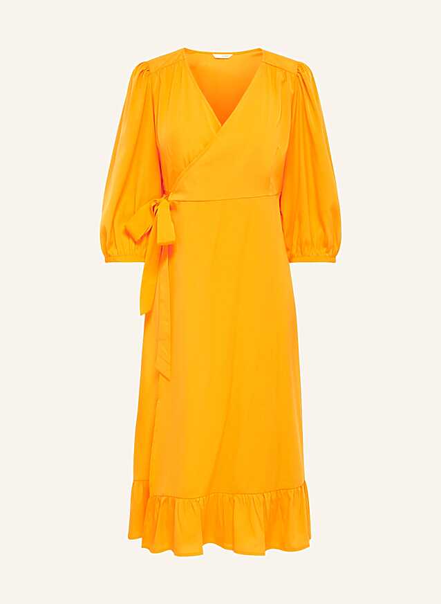 ONLY Wrap dress with 3/4 sleeves in neon orange