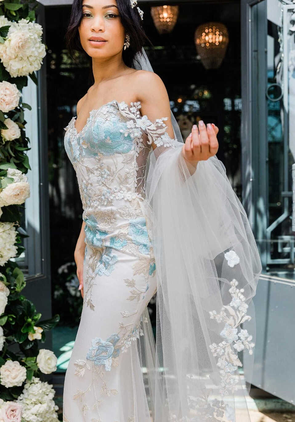 Odessa Blue with Sexy Peek-a-Boo Wedding Dress with Floral Detail