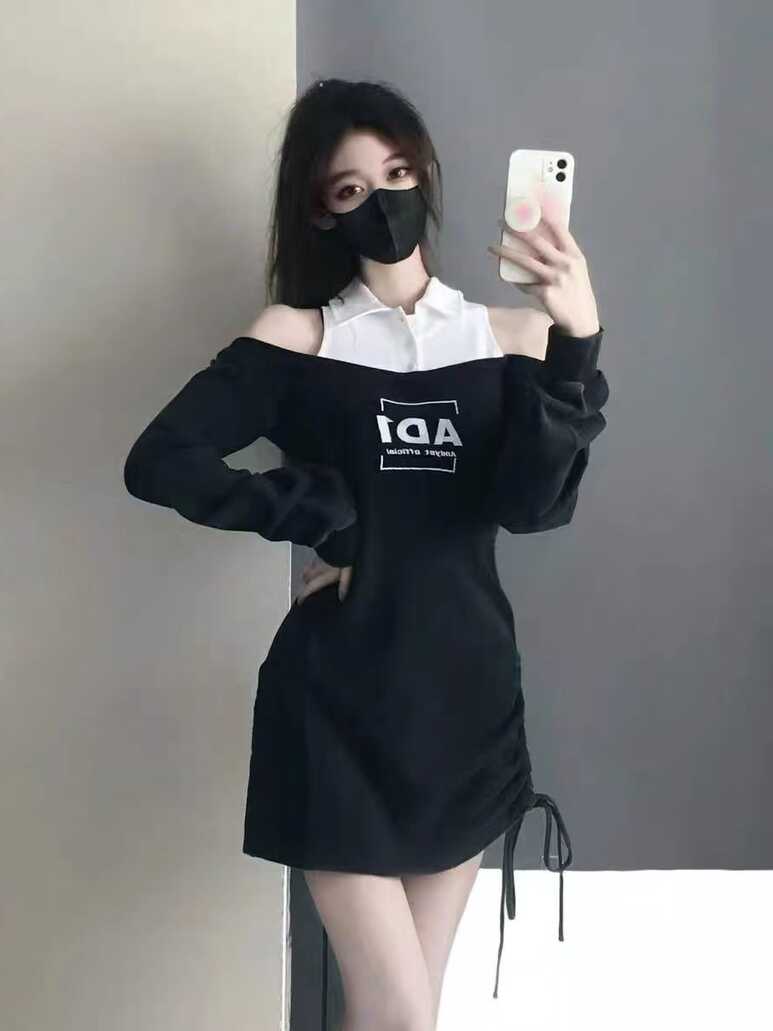 Off Shoulder Black Bodycon Dress Women Korean Style Kpop ...