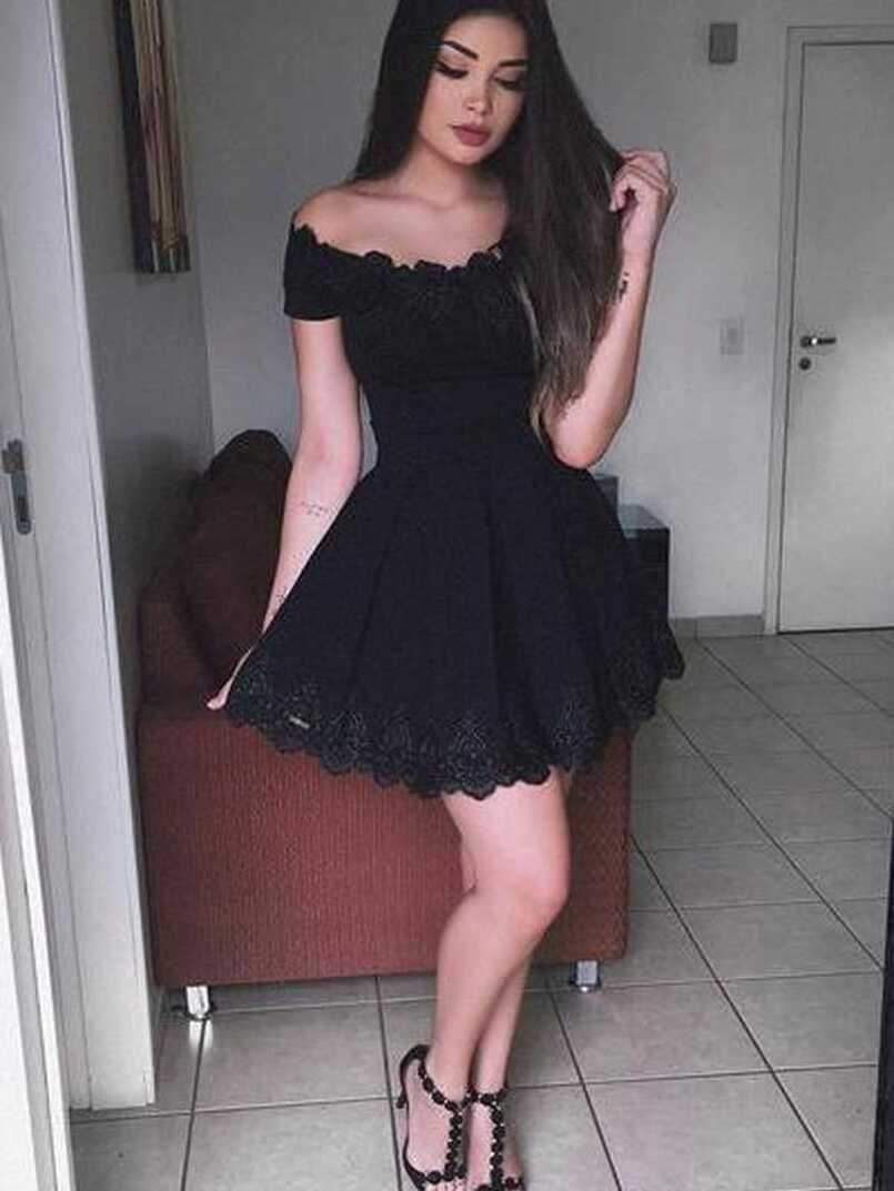 Off Shoulder Black Lace Simple Cheap Short Homecoming Dresses 2018 ...