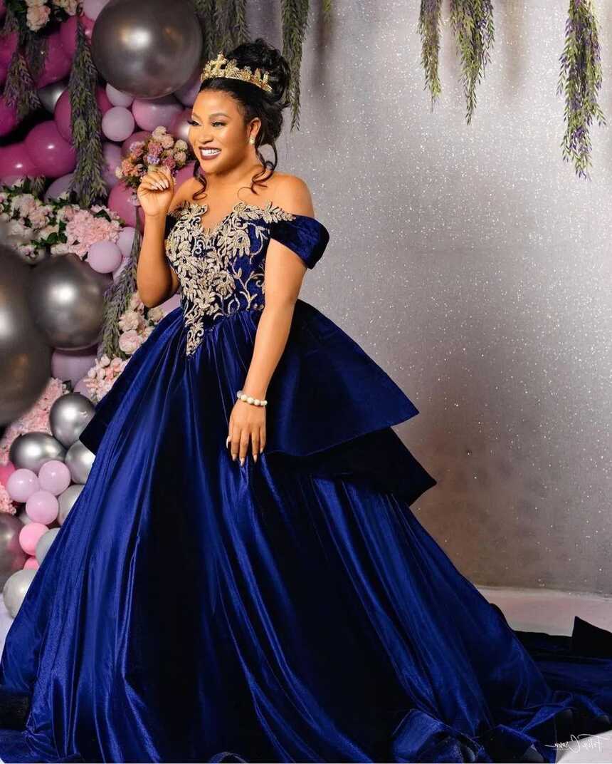 Off Shoulder Dark Blue Plus Size Wedding Dress With Applique ...