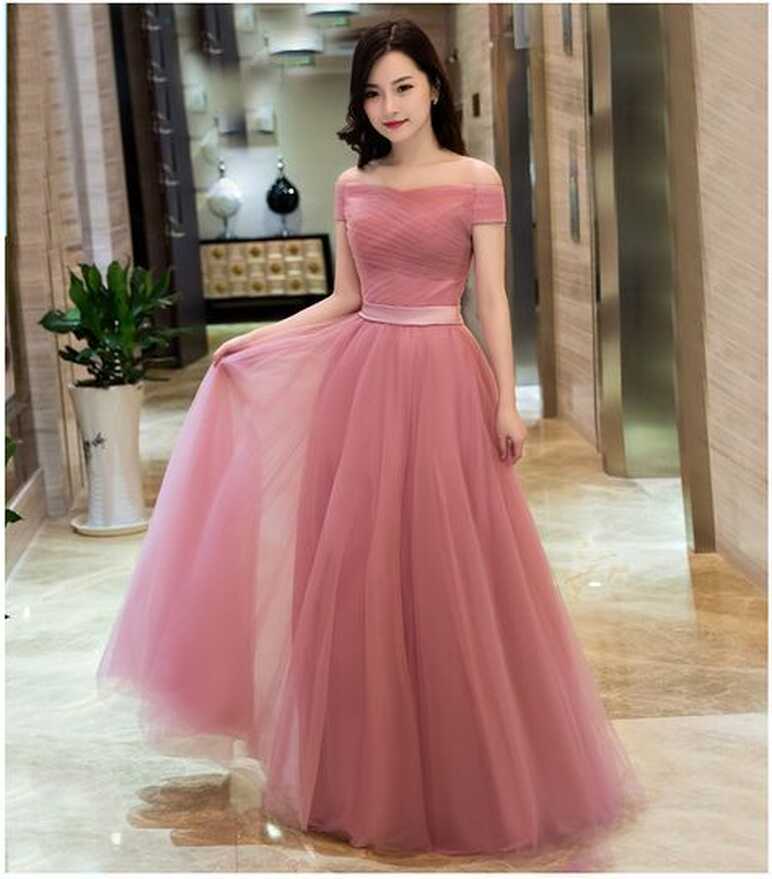 Off Shoulder Dusty Pink Gowns,long Formal Dresses, Lace-up Prom ...