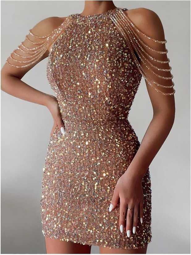 Off Shoulder Gold Sequin Dress Short Party Bodycon Dress Women ...