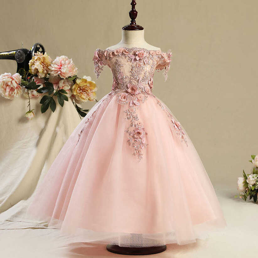 Off Shoulder Lace Tulle Applique Flower Girl Dresses for 3-12 ...