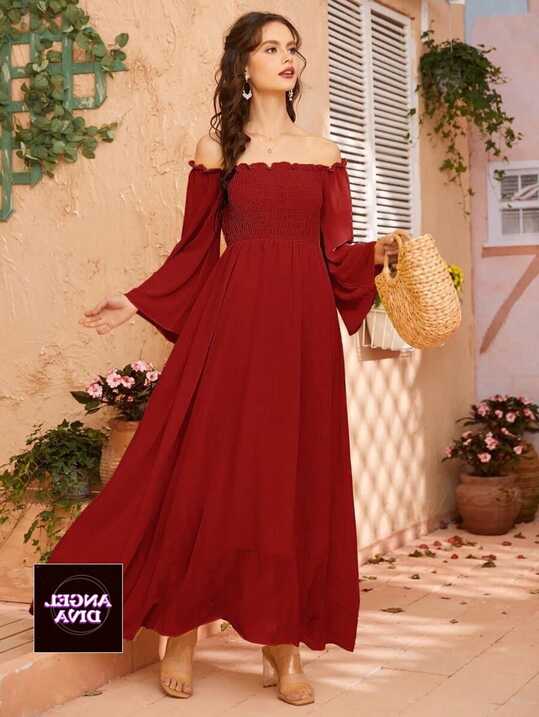 Off Shoulder Long Sleeve Frock For Party And Casual Wear