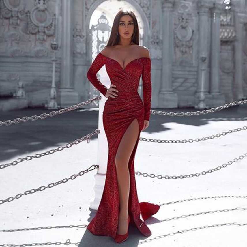 Off Shoulder Long Sleeve V Neck Dress