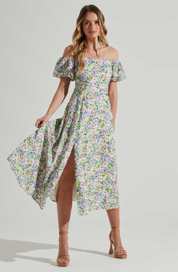 Off Shoulder Puff Sleeve Midi Dress – ASTR the Label