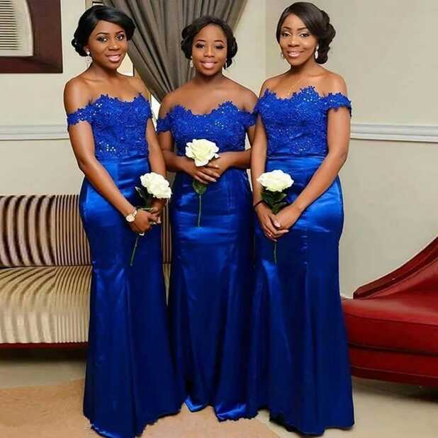 Off Shoulder Royal Blue Satin Cobalt Blue Bridesmaid Dresses Plus ...