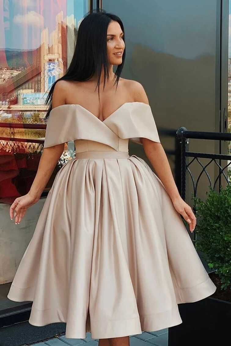 Off Shoulder Short Simple Prom Dress, Satin Homecoming Graduation ...