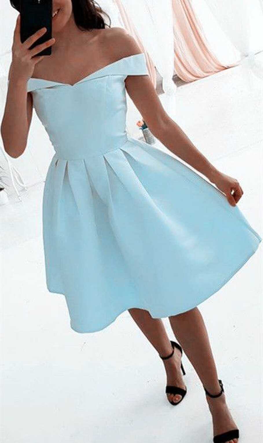 Off Shoulder Simple Light Blue Party Dress, Simple Party Dress ...