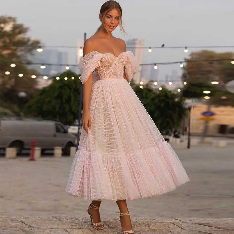 Off Shoulder Sweetheart A Line Pink Sparkly Cocktail Dress In ...