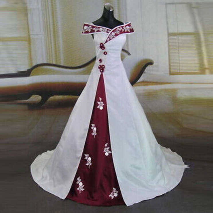 Off Shoulder Wedding Dresses White and Red Satin Appliques A Line ...